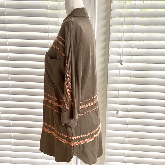 Anthro Esley Small Olive Green Pink Blouse Top - Picture 4 of 8